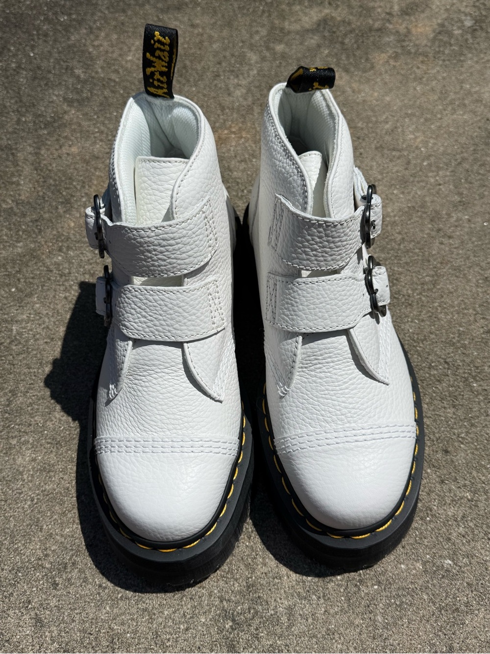Dr. Martens White Leather Flower-Buckle Combat Boots Size 8